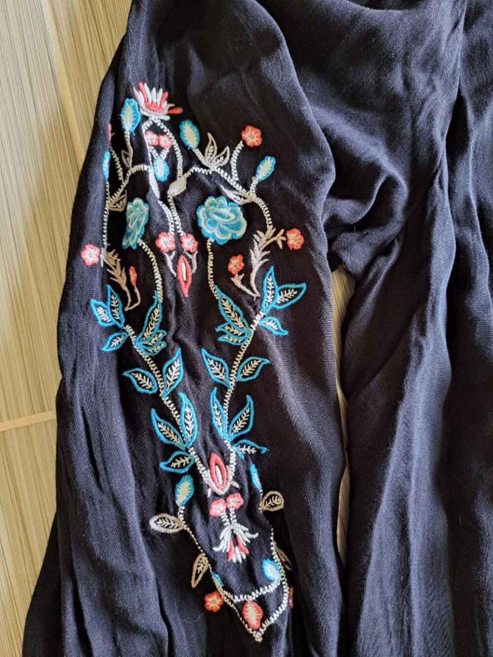 NEW 3XL Black Embroidered Peasant Top Beaded Tassel Tie Neckline Womens Plus - Picture 9 of 13